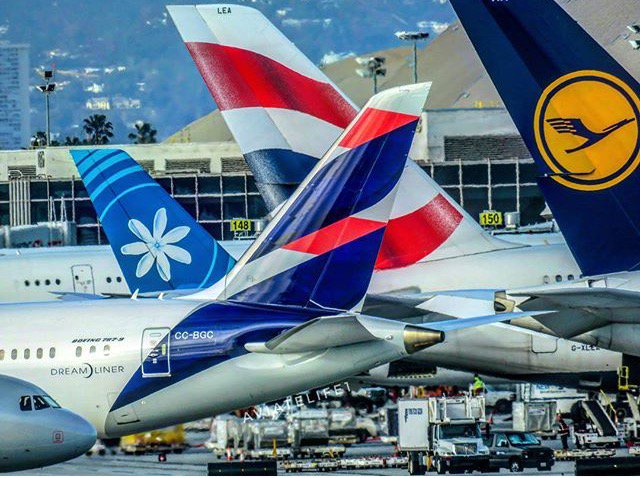 images of airplane tails at LAX