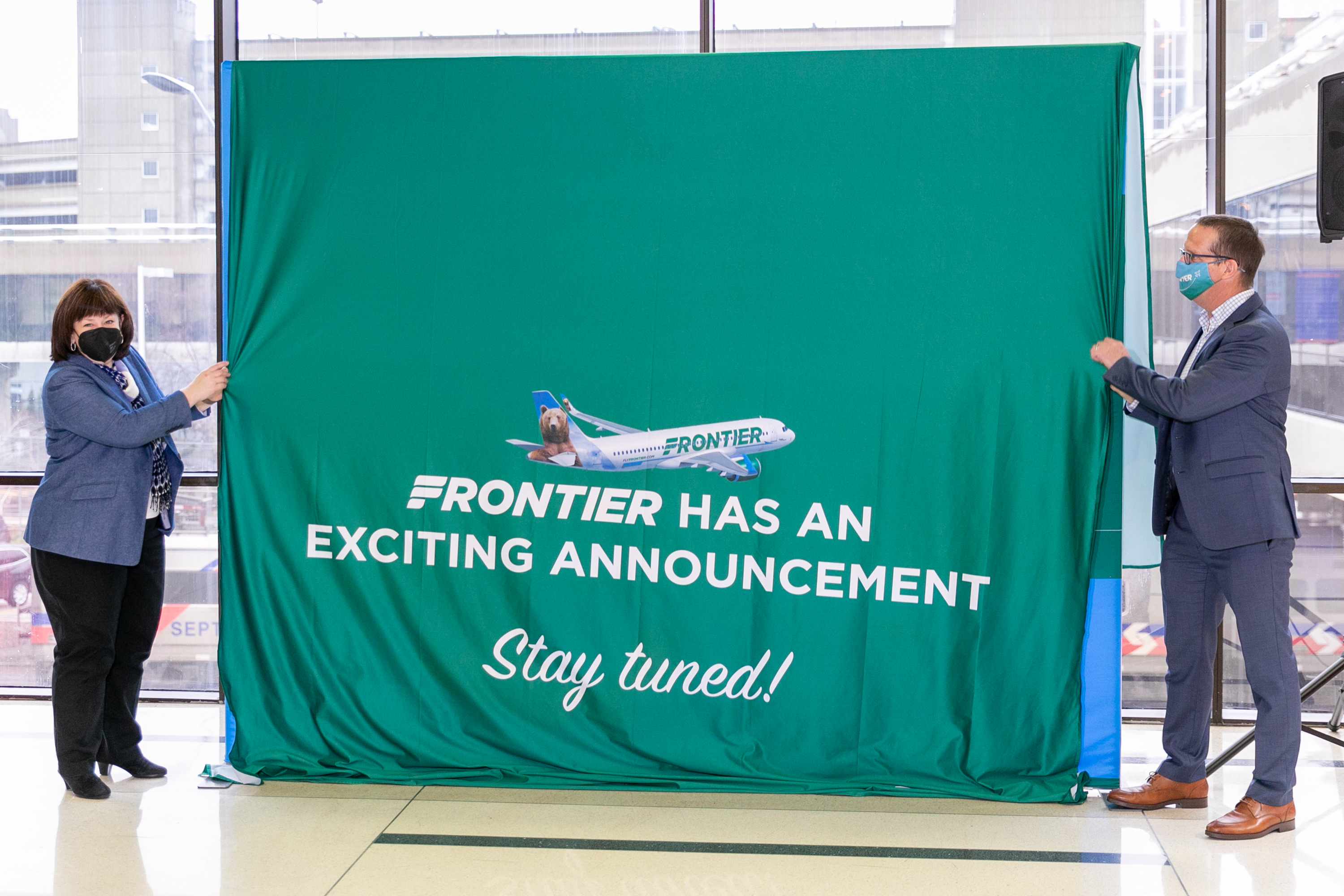 PHL CEO Chellie Cameron and Frontier VP Josh Flyr