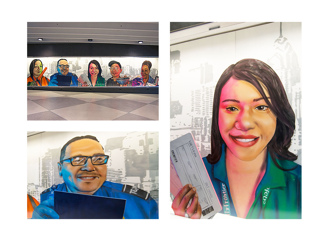 Spray painted photo profiles in a mural