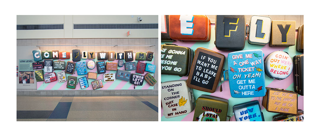 Bags with signature spray paint produced by artist Low Level