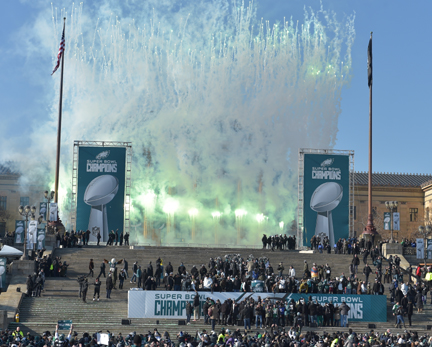Philadelphia Eagles fans celebrating in the city