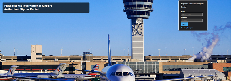 Authorized signer portal with airfield background