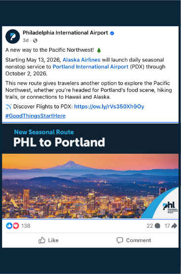 A new way to the Pacific Northwest. PHL to Portland Oregon